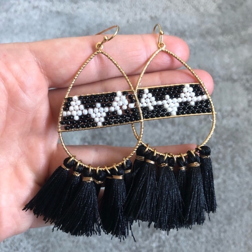 Marlyn Schiff Beaded Geo Tassel Earrings NWOT